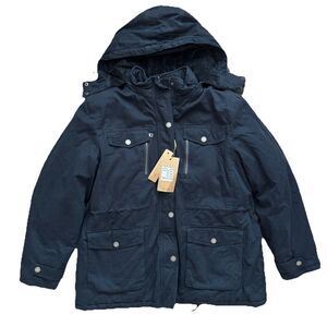 WENVEN Mens Jacket 2XL Black Hooded Utility Coat Full Zip Warm Workwear NWT